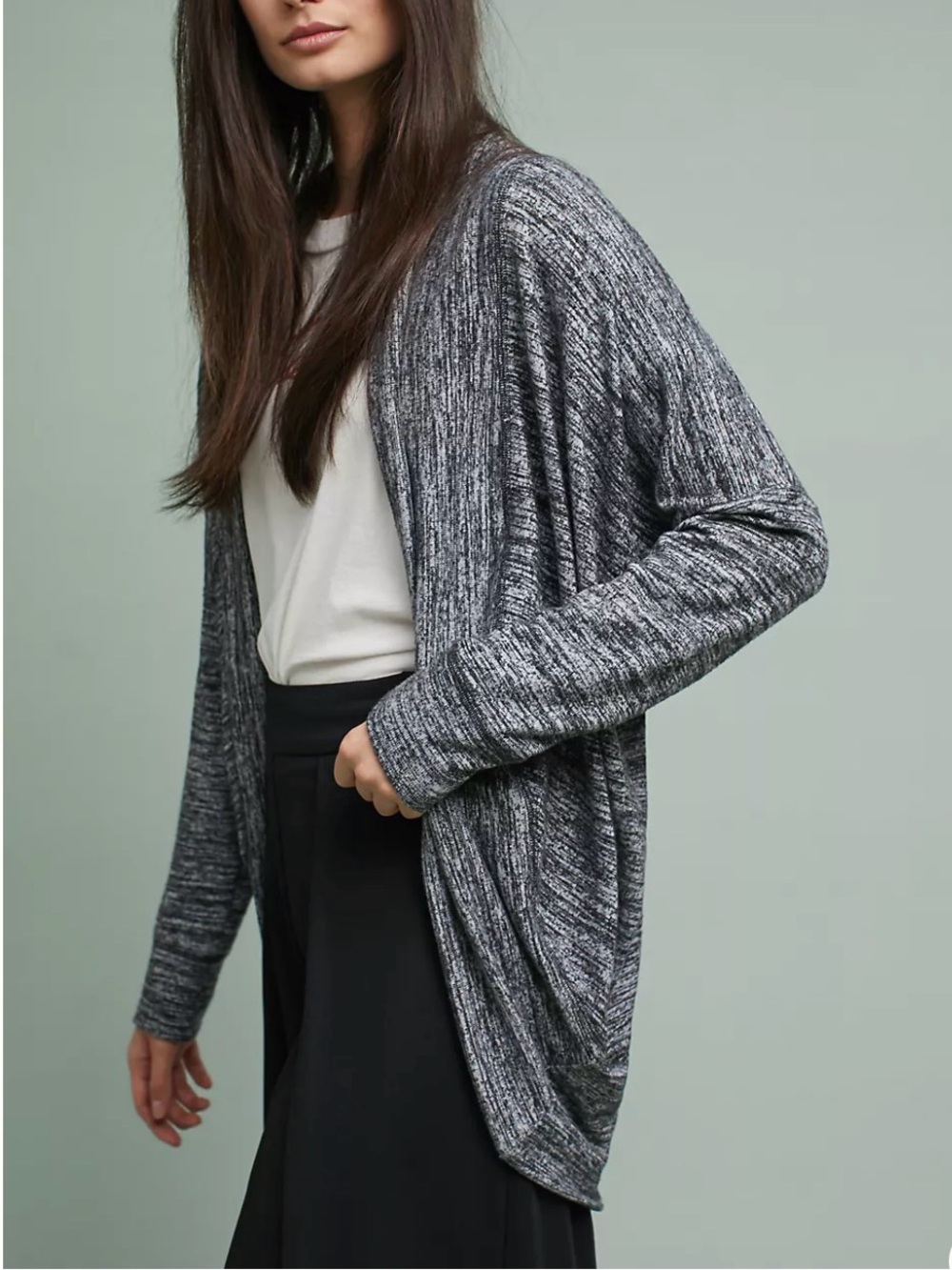 Sundry Heathered Blue Gray Open-Front Cocoon Draped Cardigan Size: L